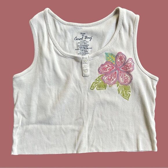 Vintage Tropical Cropped Cotton Tank Top - Picture 1 of 4